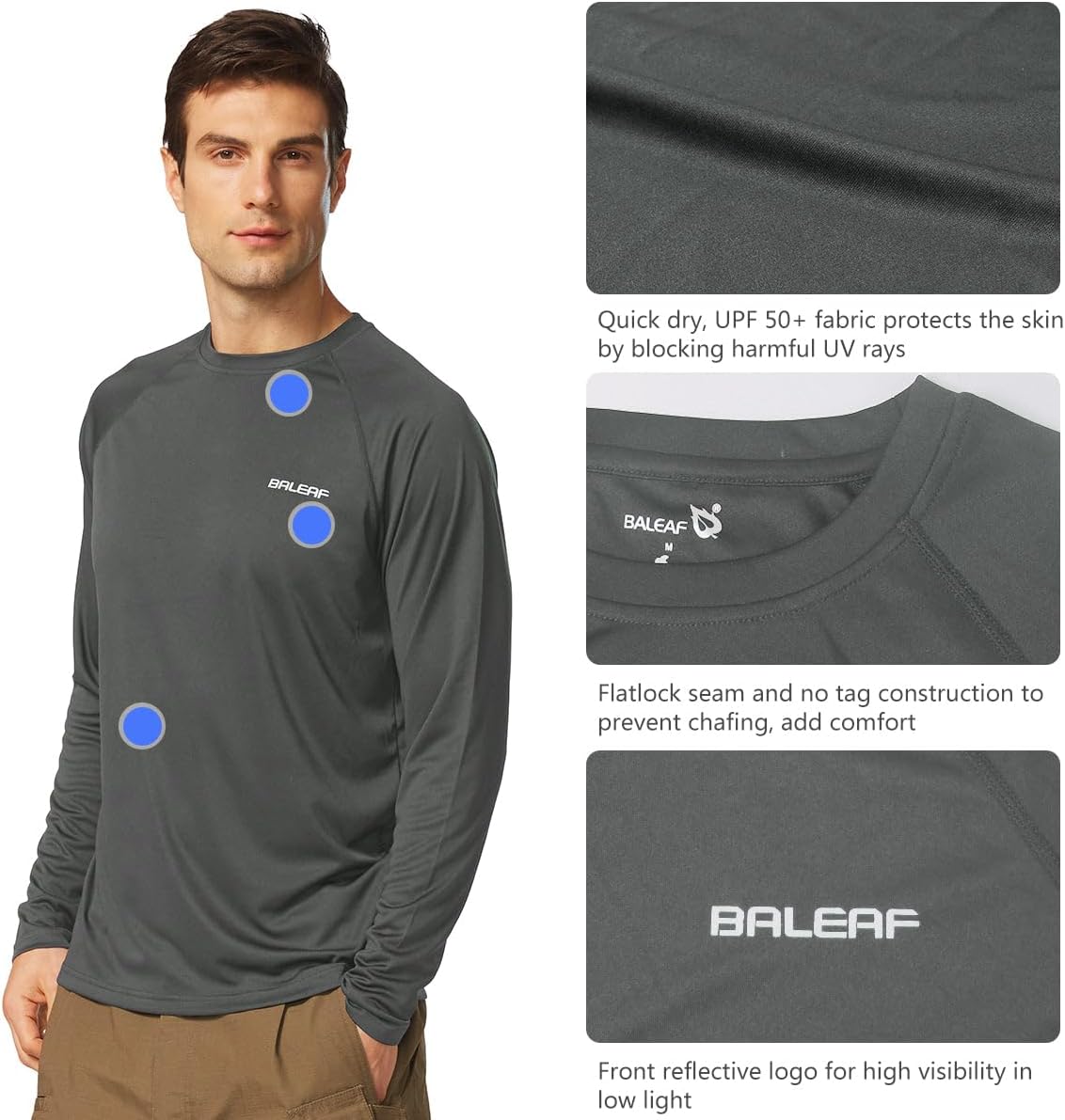 baleaf Men's UPF 50+ Sun Protection Shirts Long Sleeve Rash Guard