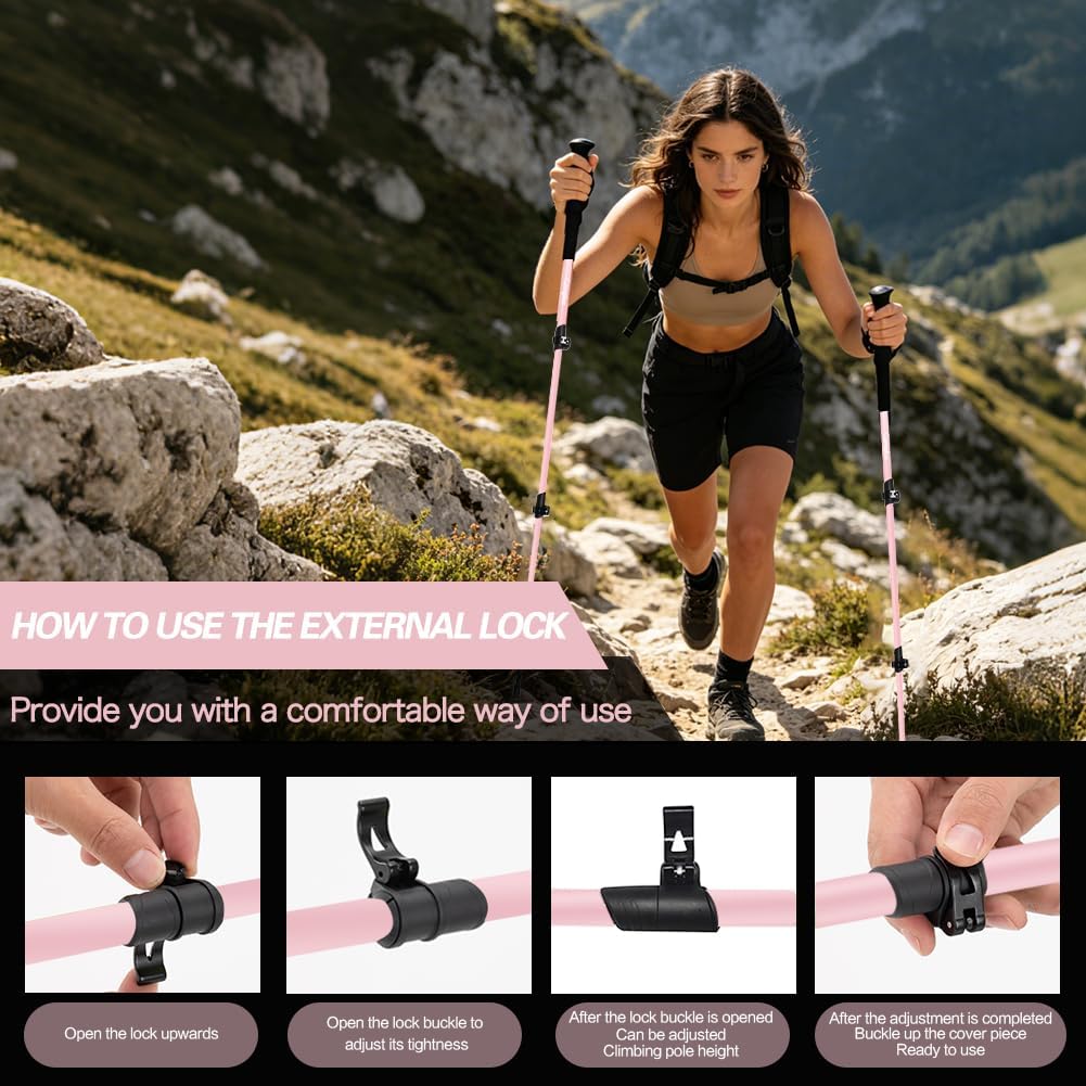 2 Pack Adjustable Hiking Trekking Poles Telescoping Walking Sticks