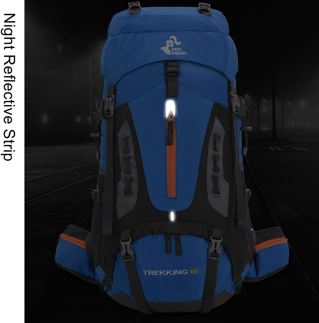 Bseash 60L Hiking Camping Backpack with Rain Cover, Waterproof Large Capacity Outdoor Sport Travel Daypack Climbing Touring (Blue)