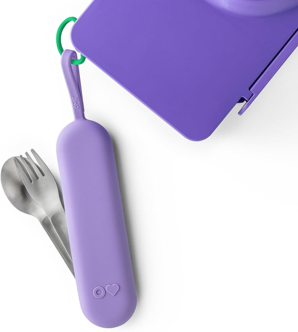 Omie OmieBox Travel Fork & Spoon Set with Case, Purple