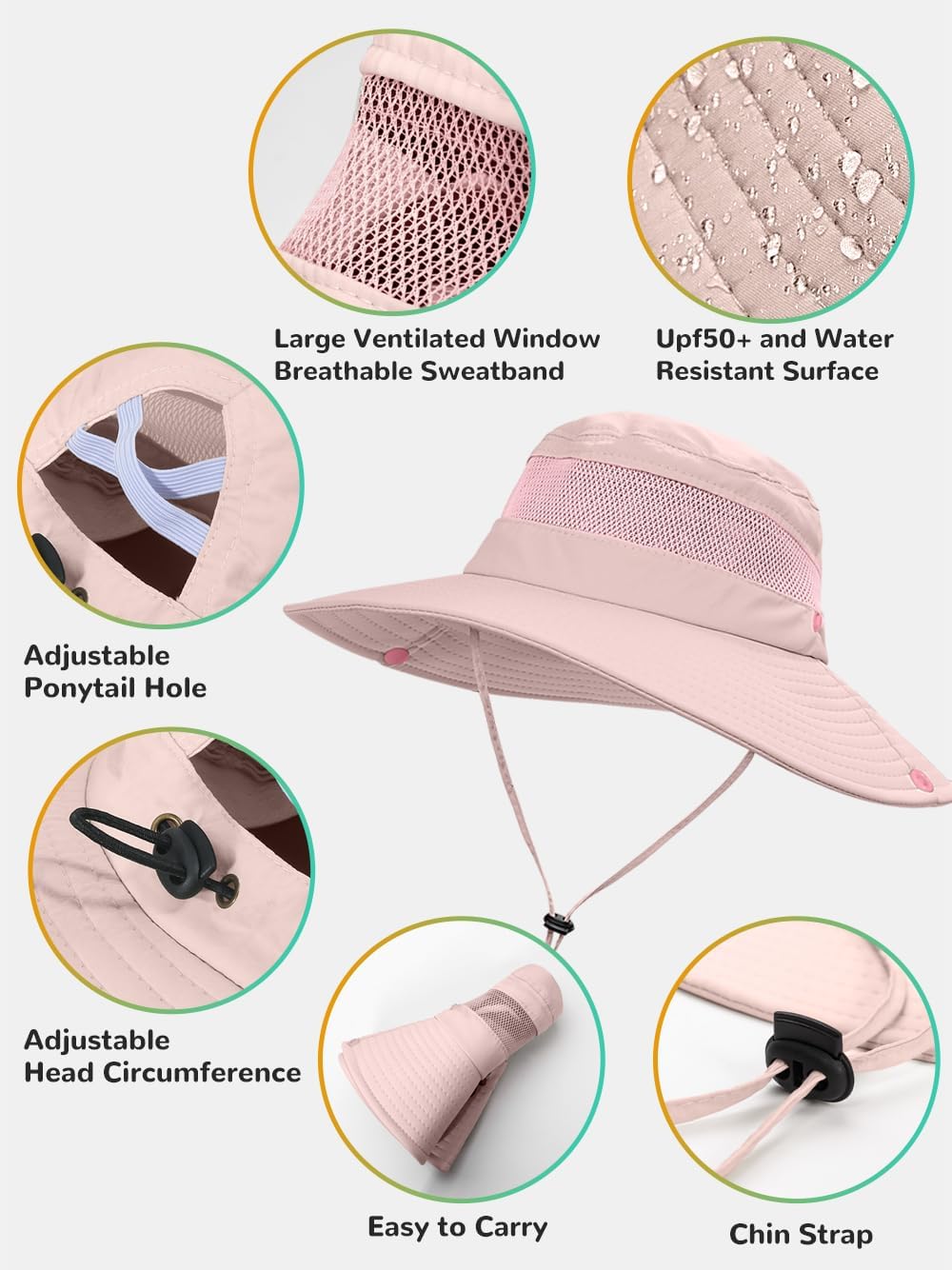 EW East Water Sun Beach Hat for Women, UPF50+ Waterproof with Ponytail Hole