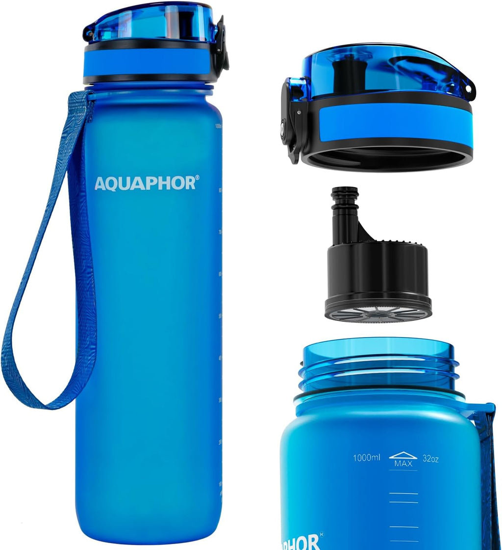 Nakii Filtered Water Bottle, Leakproof, BPA-Free, Motivational Markings, Travel, Everyday Use. 40-Gallon Filter, Replaces 300 Plastic Water Bottles. Includes 1 Filter, 22 FL Oz, Pink by Aquaphor