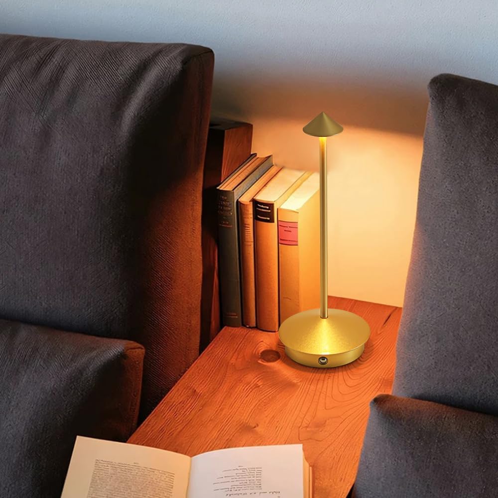 2 Pack Aluminum Cordless Table Lamp, 6000mAh Rechargeable Table Lamps, Portable Touch LED Lamp, Outdoor Waterproof Dimmable Cordless Rechargeable Table Lamps for Restaurant/Patio-(2GD)