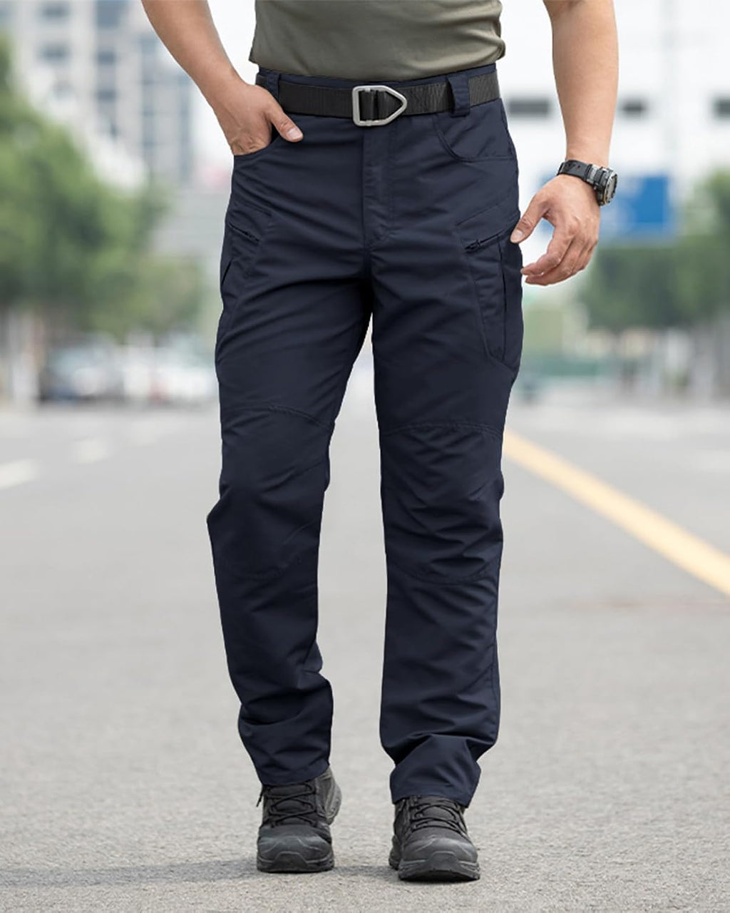 Men's Stretch Tactical Pants Waterproof Ripstop Fabric Cargo Pants Lightweight Casual Hiking Outdoor Work Pants (No Belt)