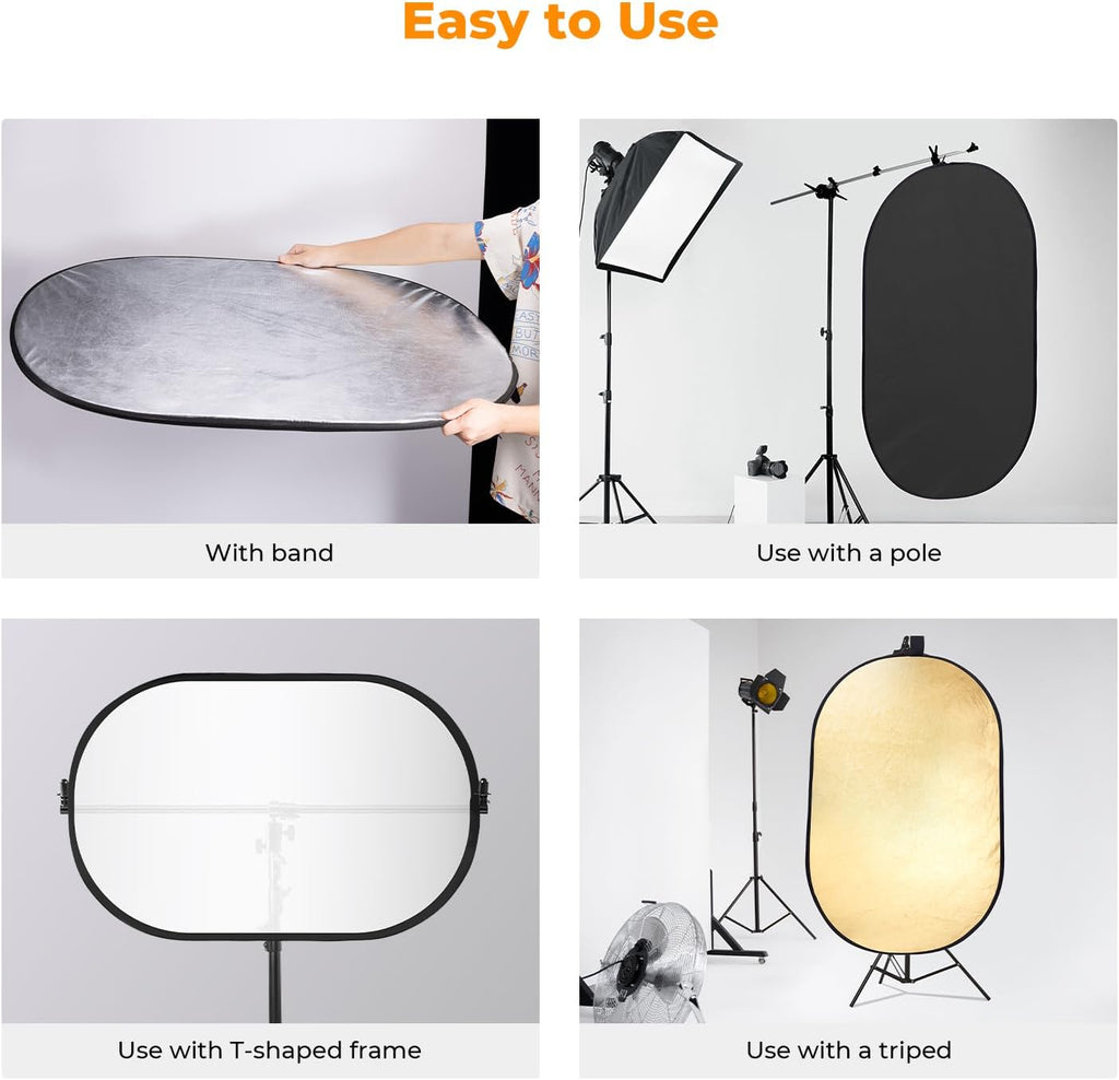 K&F Concept 24" x36” 5-in-1 Oval Foldable Reflector, with Carrying Bag