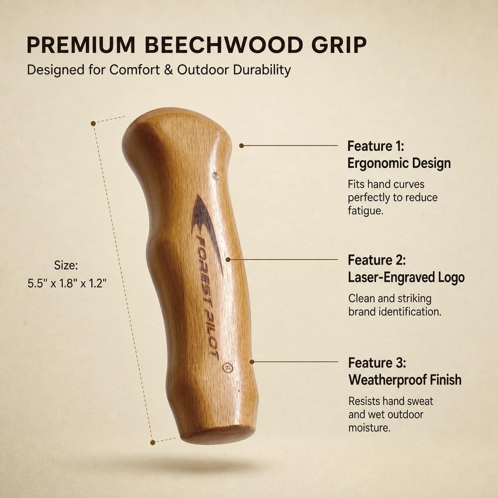 FOREST PILOT Trekking Poles- 1-pc Pack - Adjustable Hiking or Walking Stick –Strong, Natural Beech Wood - Quick Adjust Flip-Lock - Beech Wood Grip, Leather Strap