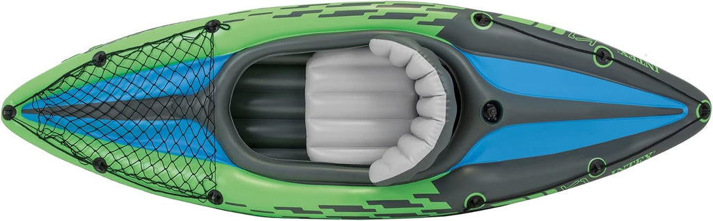 INTEX Challenger Inflatable Kayak Series: Includes Deluxe 86in Kayak Paddles and High-Output Pump – SuperStrong PVC – Adjustable Seat with Backrest – Removable Skeg – Cargo Storage Net