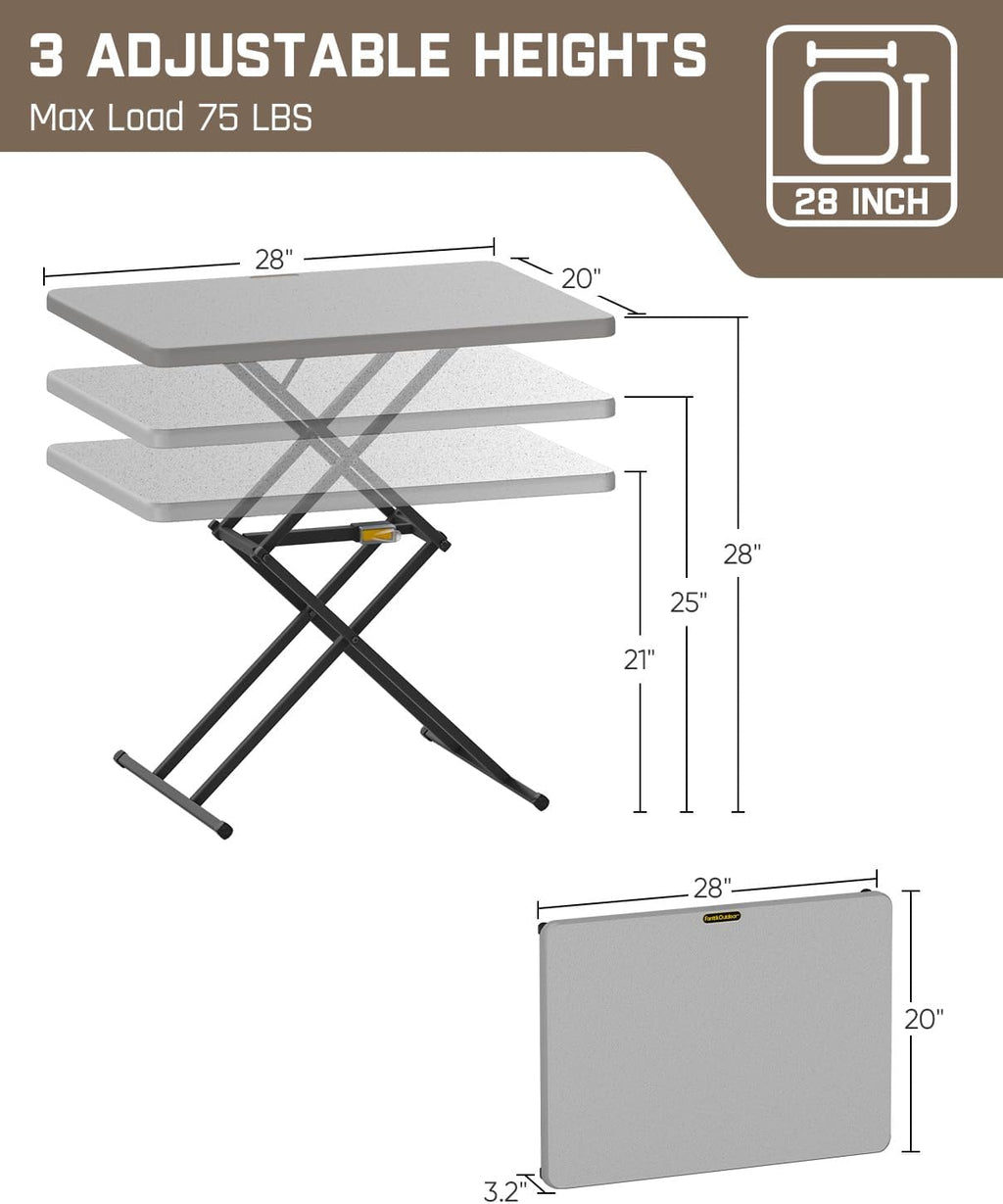 FanttikOutdoor Small Folding Table Quick Adjust 3 Heights, TV Tray, Dining