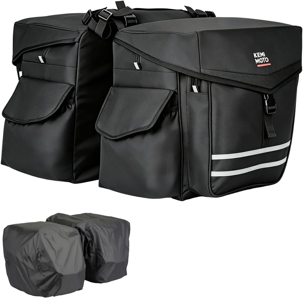 KEMIMOTO Panniers Bike Bags 40L/50L, Flip-Top with Waterproof Rain Cover