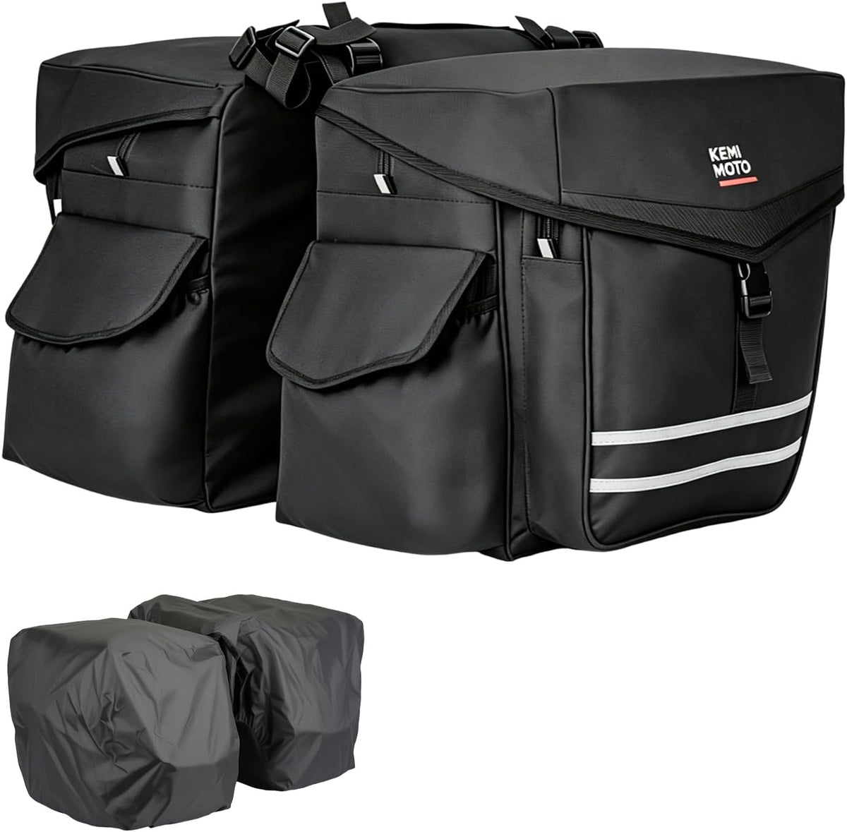 KEMIMOTO Panniers Bike Bags 40L/50L, Flip-Top with Waterproof Rain Cover