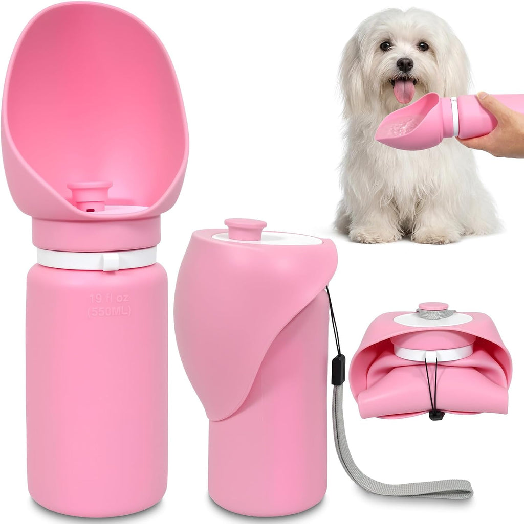 2 in 1 Foldable Dog Water Bottle, Leakproof Portable Pet Dispenser, Grey