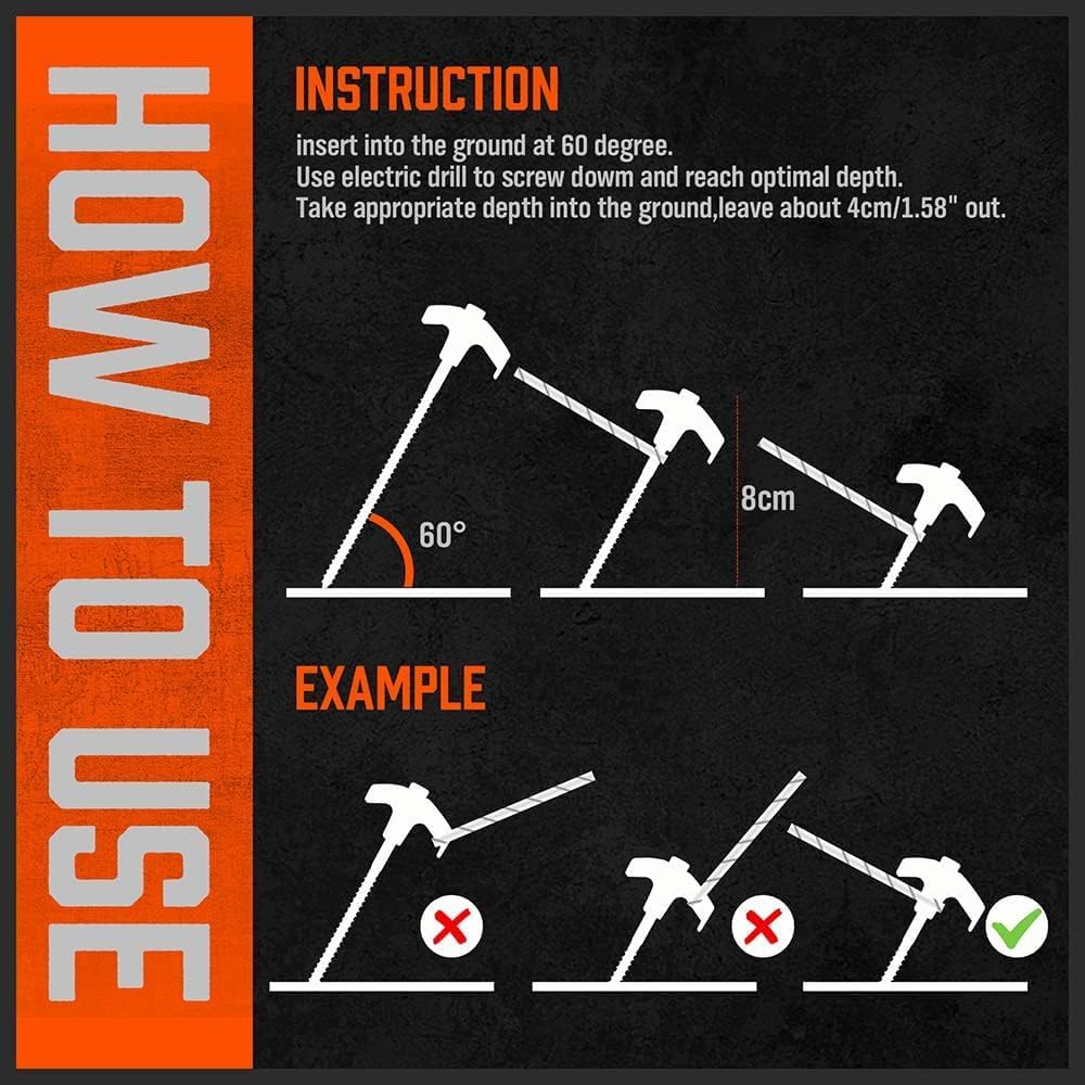 HORUSDY 20 Pack 20CM / 8-Inch Heavy Duty Tent Stakes Awning Pegs Camping Stakes with 4 x 13ft Rope & 1 Stopper T Pull Hook