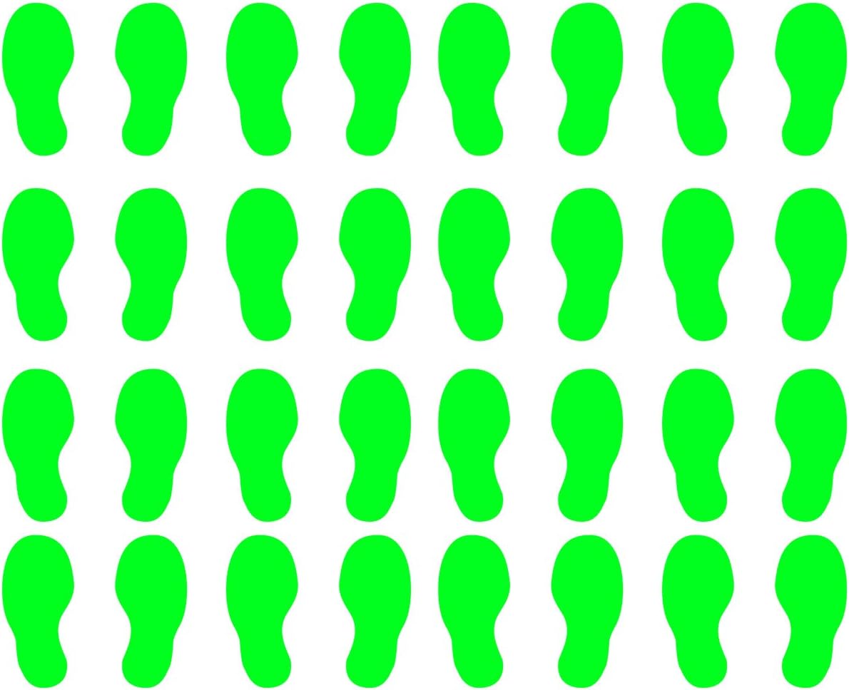 VWAQ Shoe Print Footprint Vinyl Decals - Peel and Stick Floor or Wall Stickers - 32 PCS (Lime Green)
