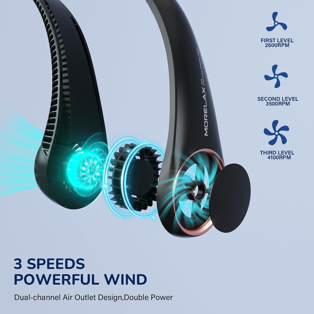 Portable Neck Fan Rechargeable, Personal Neck Cooling Fan, Hands Free Bladeless Fan, Ultra Quiet, 3 Speeds Adjustable Strong Wind, 4000 mAh Battery Operated, Gifts for Men Women Mom Dad(Black), Small