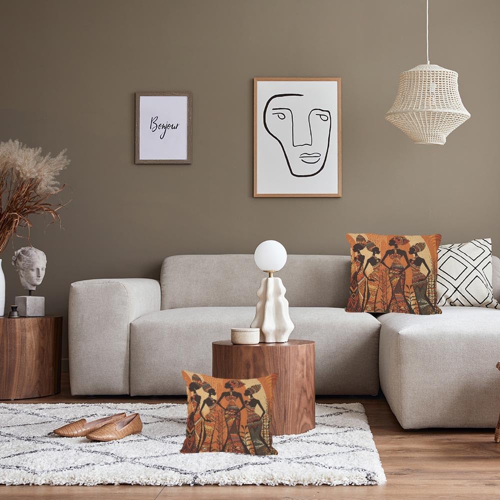 African Woman Silhouette Throw Pillow Covers Abstract Throw Pillow Covers 18"x 18" Set of 2 for Living Room Couch Bed Sofa Home Decor Soft Cushion Case