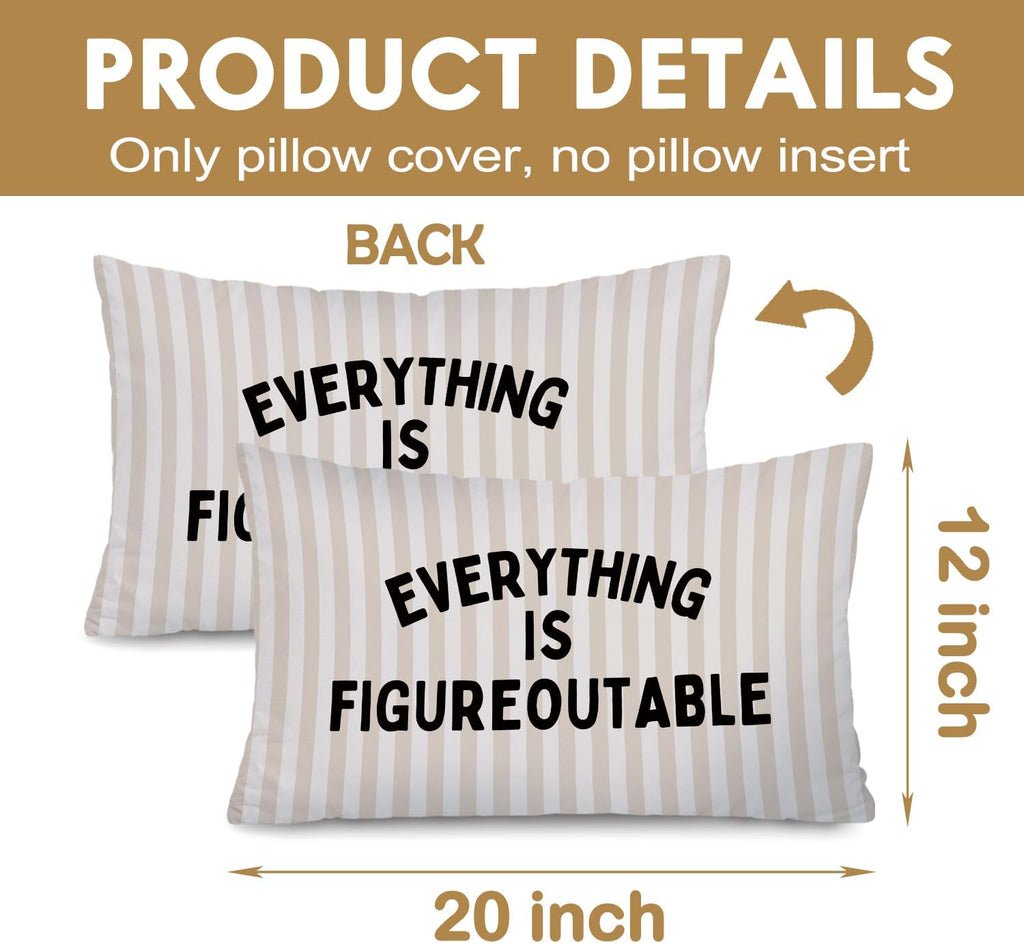 Everything is Figureoutable Inspirational 12x20 Pillow Cover, Positive Affirmations Motivational Striped Decorative Throw Pillow Covers Pillowcases Decorations for Home Bedroom Living Room