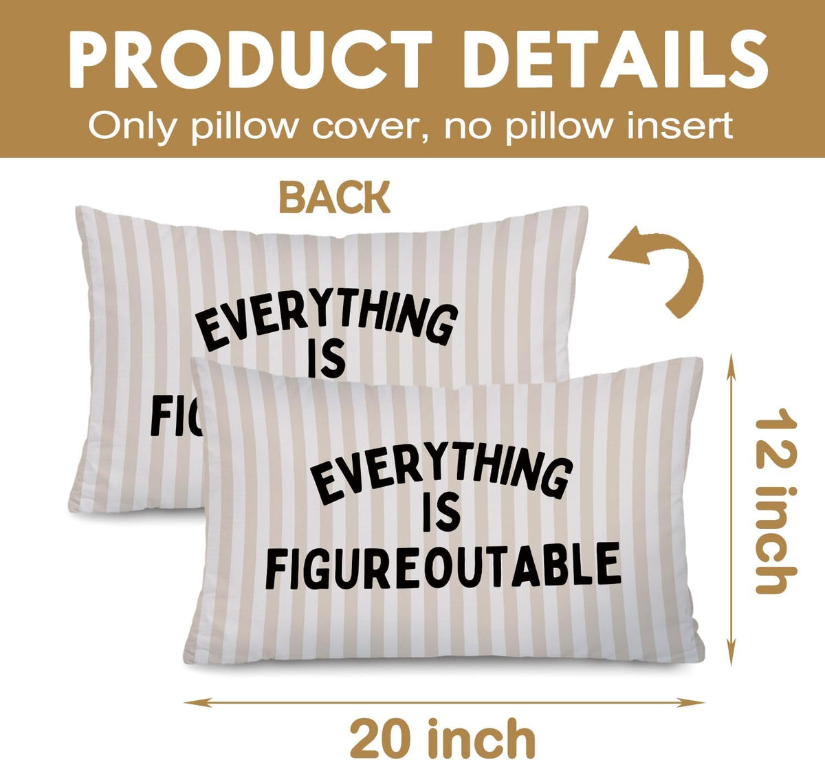 Everything is Figureoutable Inspirational 12x20 Pillow Cover, Positive Affirmations Motivational Striped Decorative Throw Pillow Covers Pillowcases Decorations for Home Bedroom Living Room