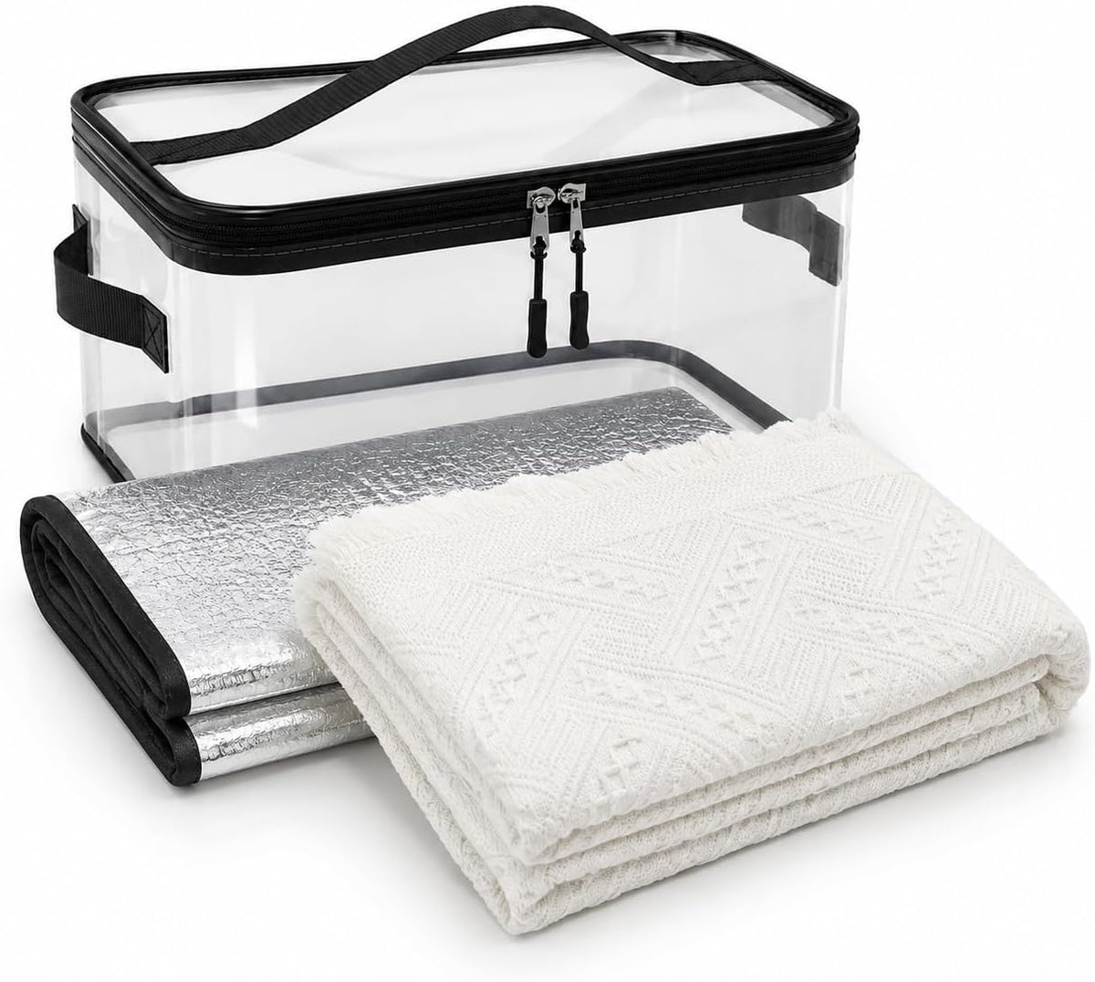 91 x 71inch White Outdoor Picnic Blanket with Waterproof Mat & Bag