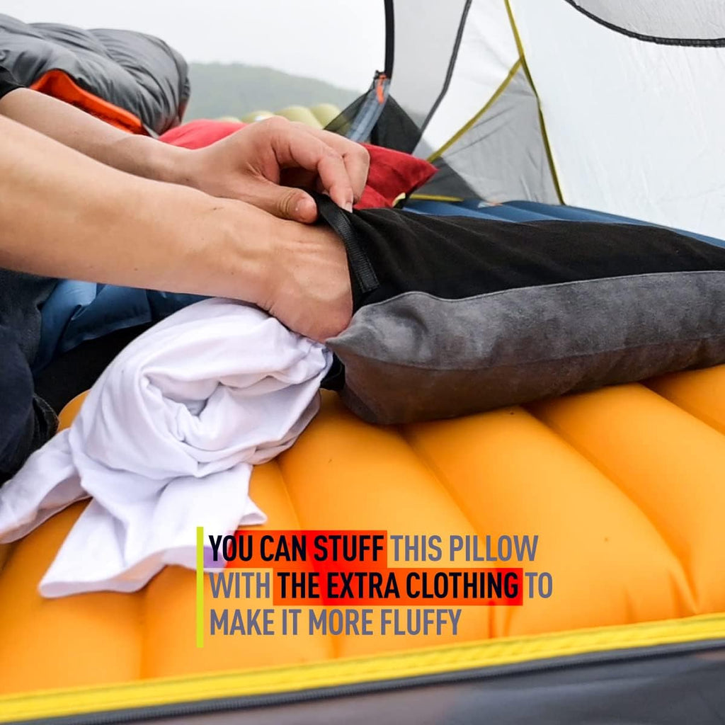 ZOOOBELIVES Down Filled Camping Pillow for Travel, Washable Soft Cover, Small Camp Cushion for Neck & Lumbar Support On-The-Go, Ultralight & Compressible for Hiking Backpacking - AlpliveS2046