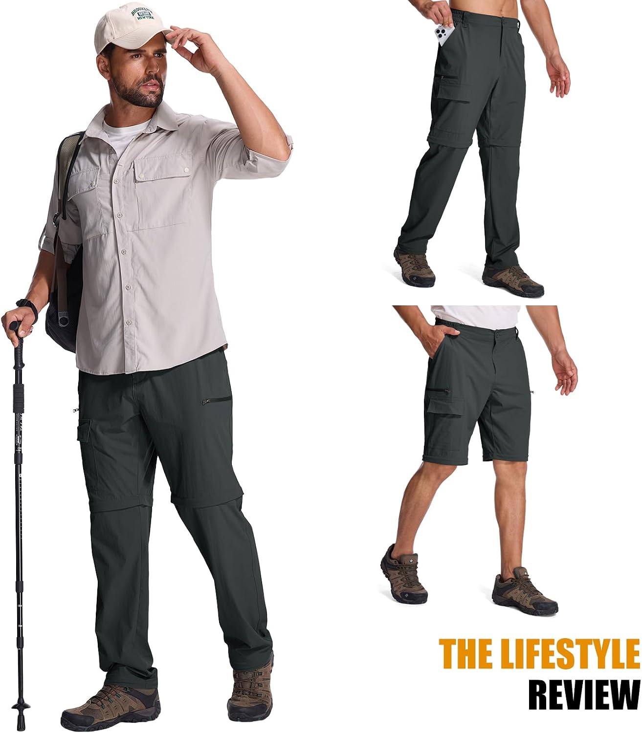 Mens Hiking Pants Cargo Safari Pants for Men Zip Off Outdoor Convertible