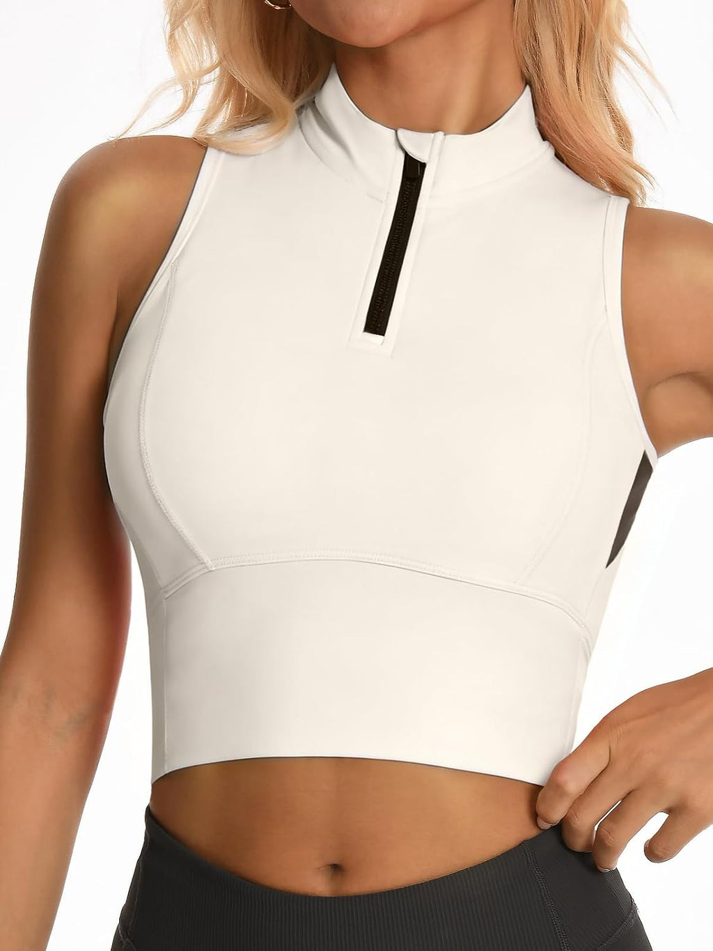 AARYA Zip Front Cropped Workout Tank Tops with Built in Bra