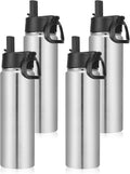 Neihepal 22 oz Insulated Water Bottles Bulk, Double Walled Vacuum Stainless Steel Water Bottle Multipack with Leak Proof Straw Lid for Men, Adults, Kids, Gym, Sports (Silver,4 Pack)