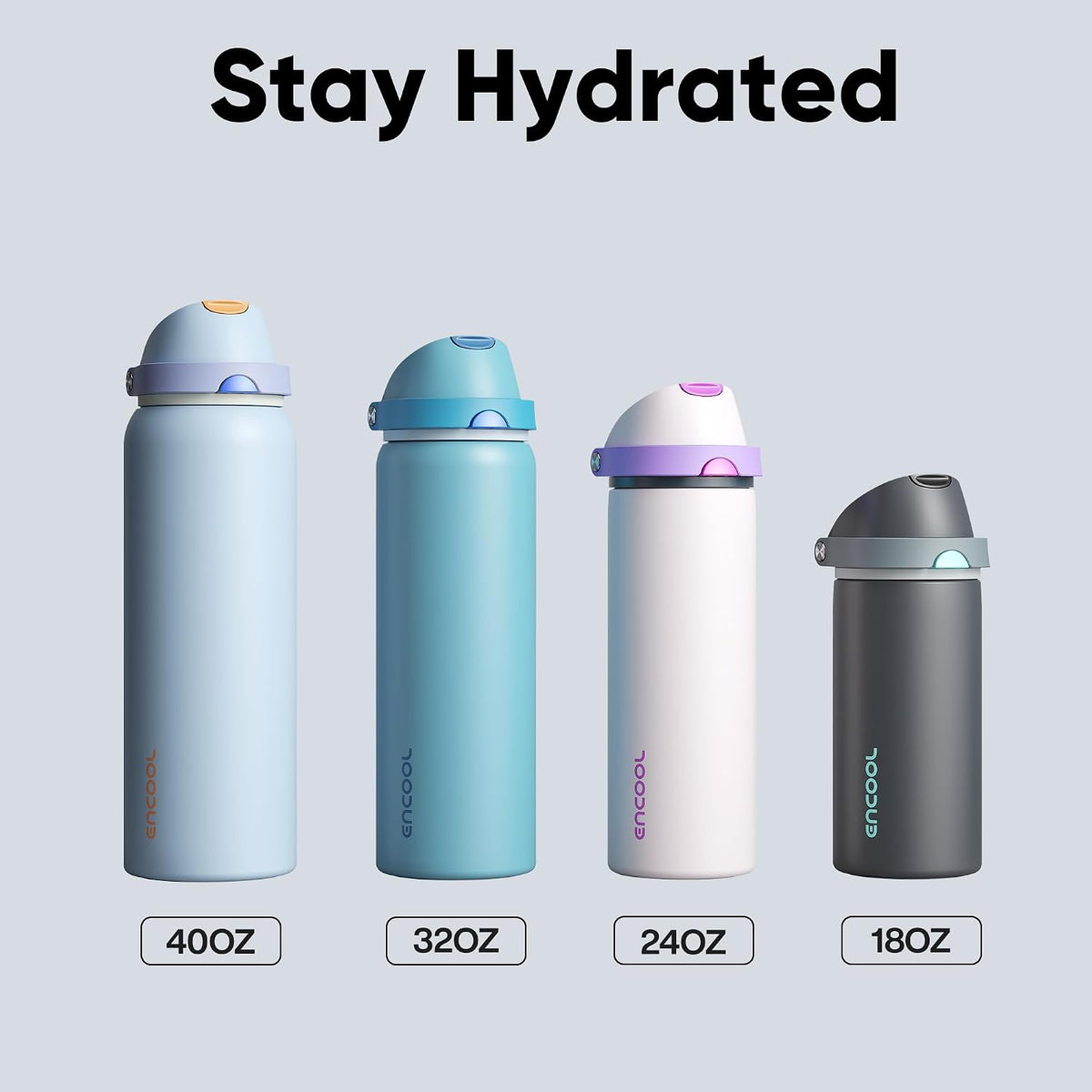 Insulated Water Bottle with Straw - Encool Stainless Steel Water Bottle with Push Button Lid, Leak-Proof & BPA-Free, Keeps Cold for 24 Hours for Sports, Travel, Gym (24 oz, Oyster Pink)