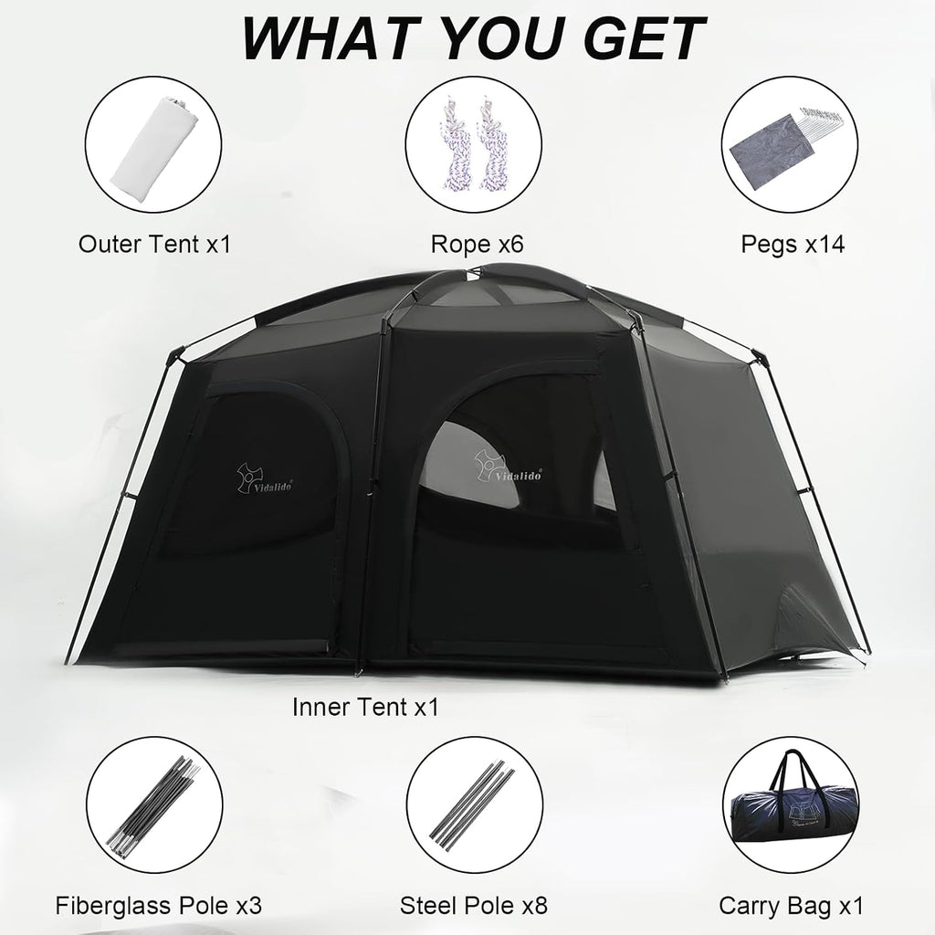 Vidalido Tents，3-4 Person Camping Tent with Extended Vestibule，Weather Resistant Family Tents with Breathable Mesh Windows，Easy Install Waterproof Outdoor Tent for Backpacking and Camping Hiking