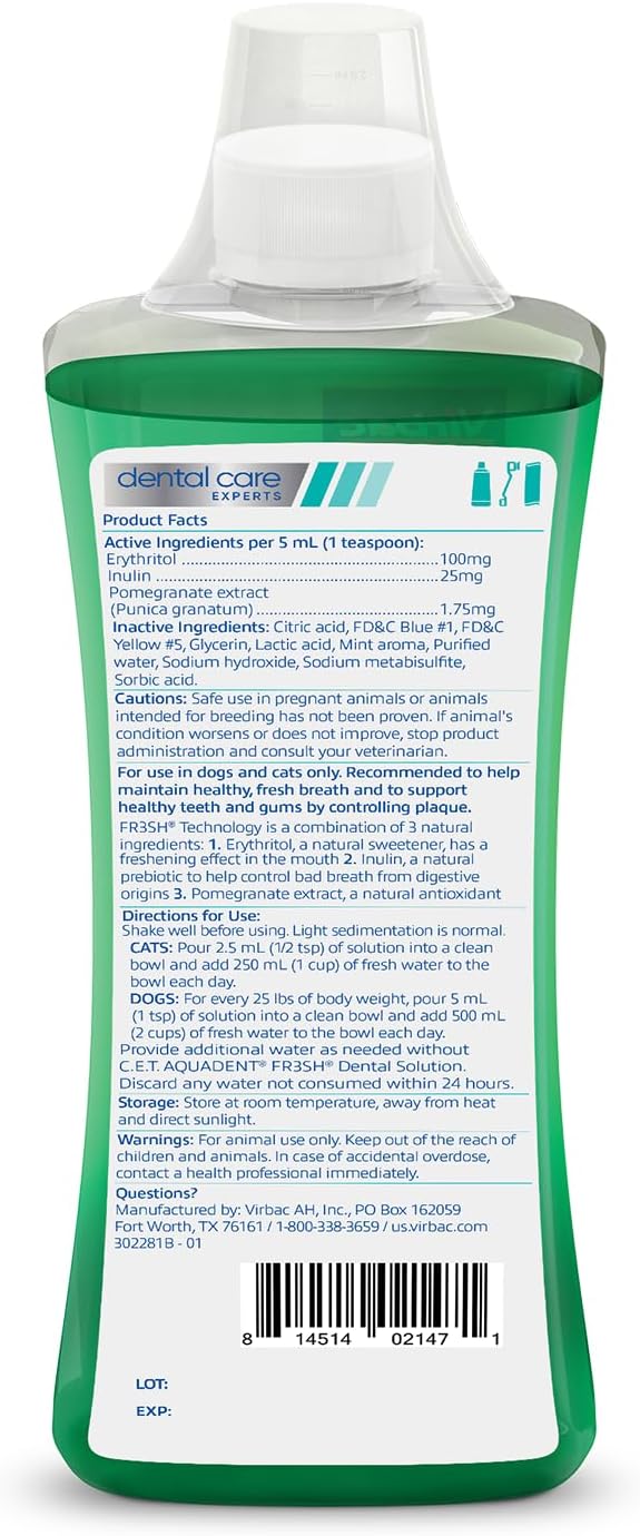 C.E.T. Aquadent Fr3sh Dental Solution for Dogs & Cats, 500 ml
