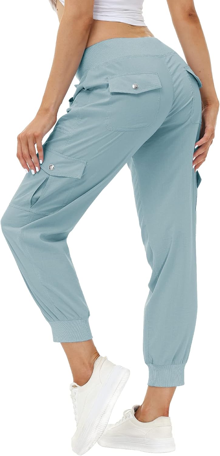 MoFiz Women's Lightweight Hiking Cargo Pants Outdoor Quick Dry Casual Travel Sweatpants Joggers Elastic Waist Button Pockets