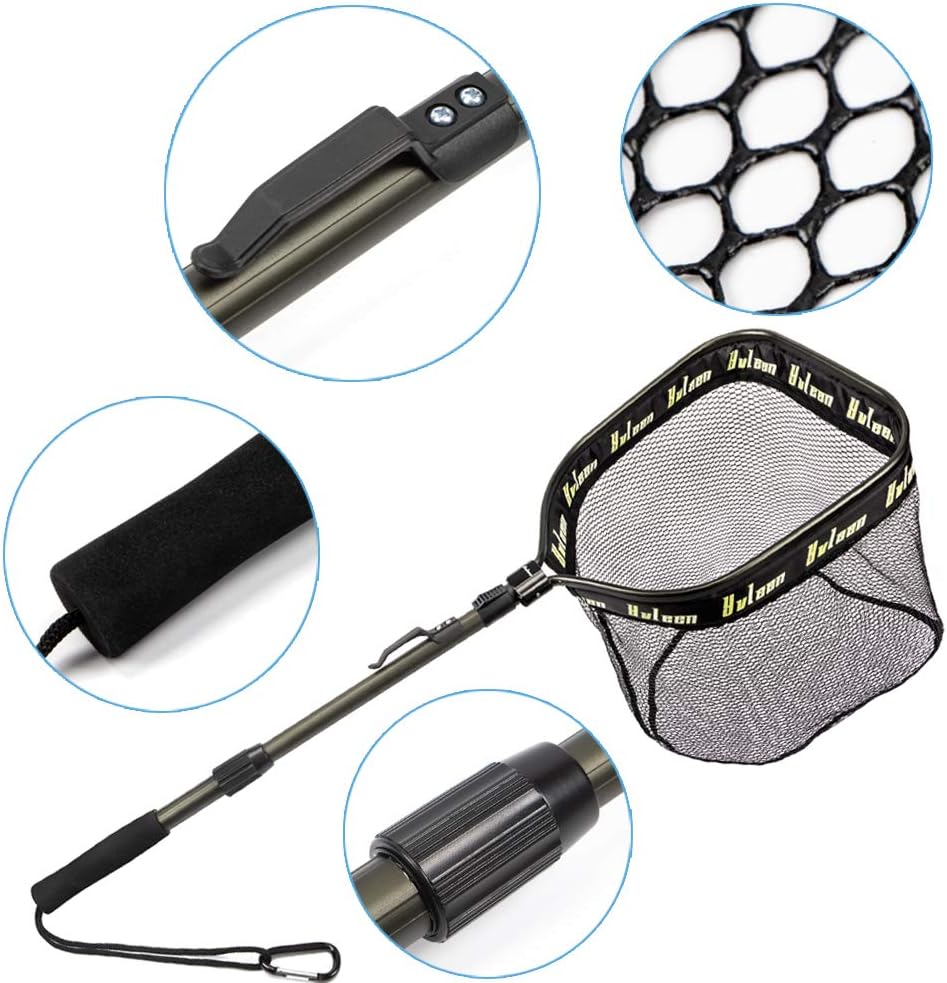 YVLEEN Floating Fishing Net - Folding Fishing Landing Net with Rubber Coating Mesh for Easy Fish Catch and Release, Fishing Net for Freshwater and Saltwater