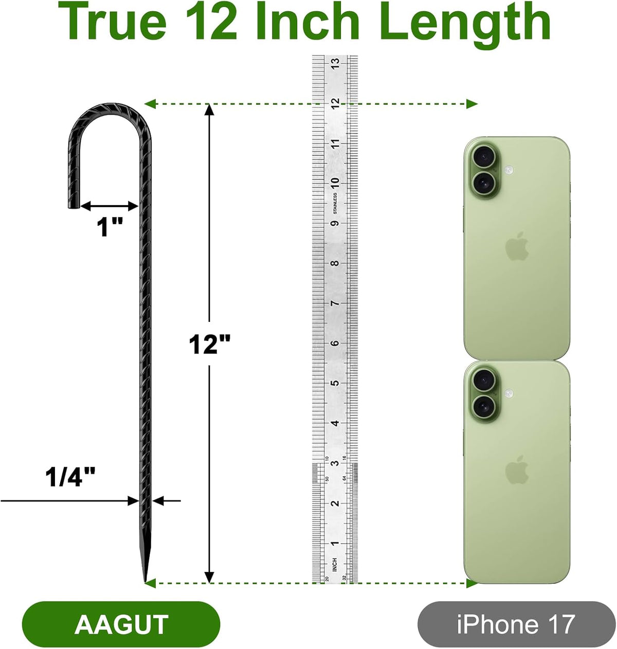 AAGUT Rebar Stakes 12 Inch J Hook, Premium Anti-Rust Tent Stakes for Canopy