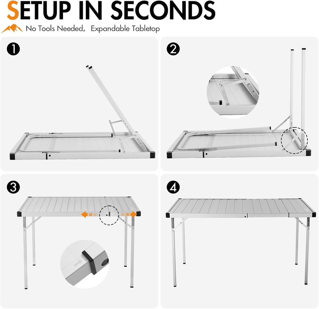 Portal Expandable Camping Table, 37"-51.2" Aluminum Folding Table for 2-6