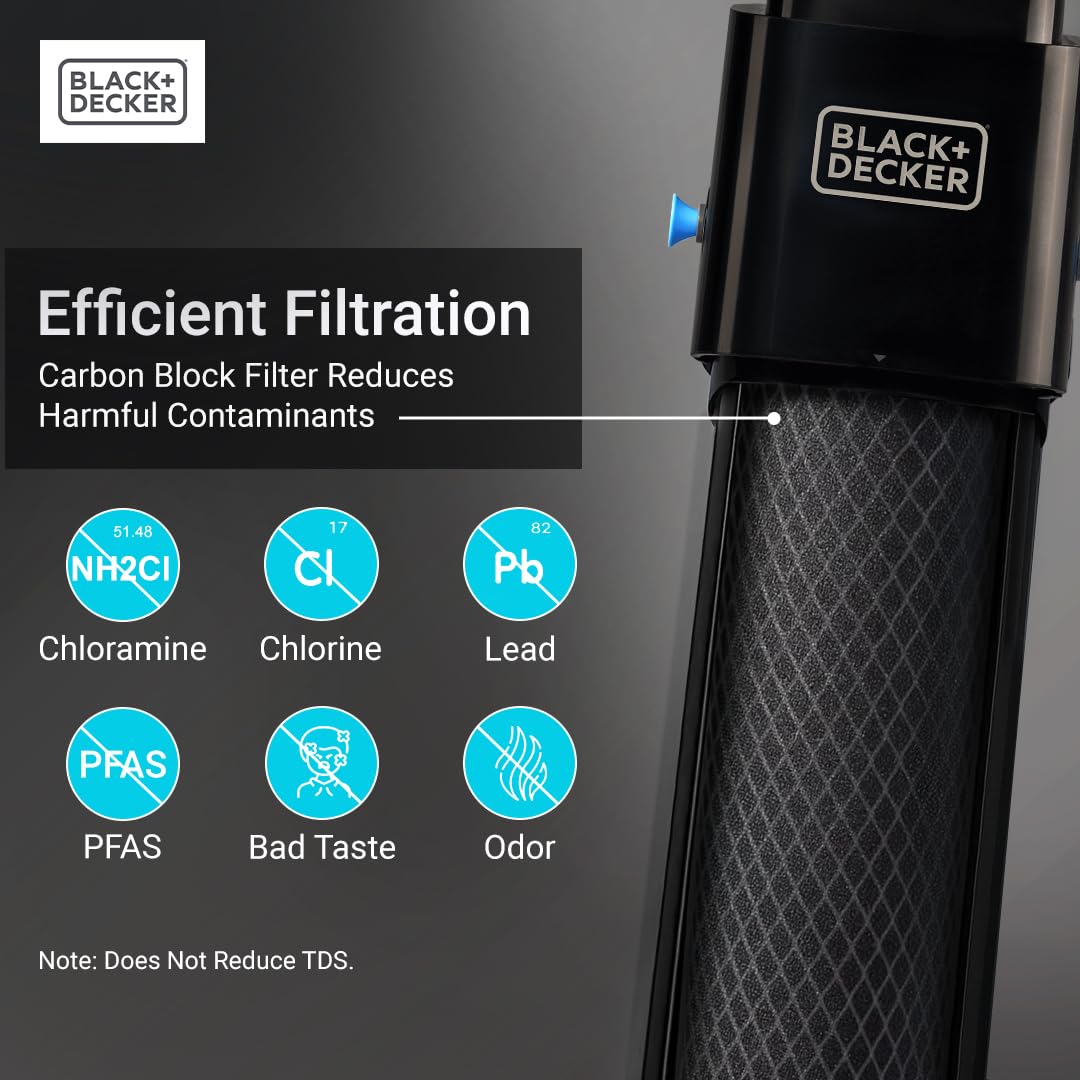 BLACK+DECKER Undersink Water Filter 15’’ | 2 Years | Reduces CHLORAMINE, Chlorine,Lead, PFAS, Bad Taste, Odor | Under Counter Water Filter Direct Connect to Kitchen Faucet | NSF/ANSI 42 Certified