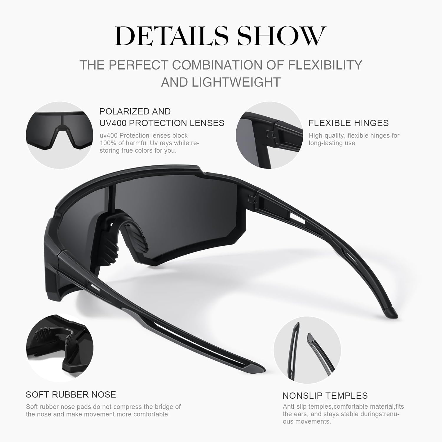 Polarized Sport Sunglasses Men Women TR90 Lightweight UV400