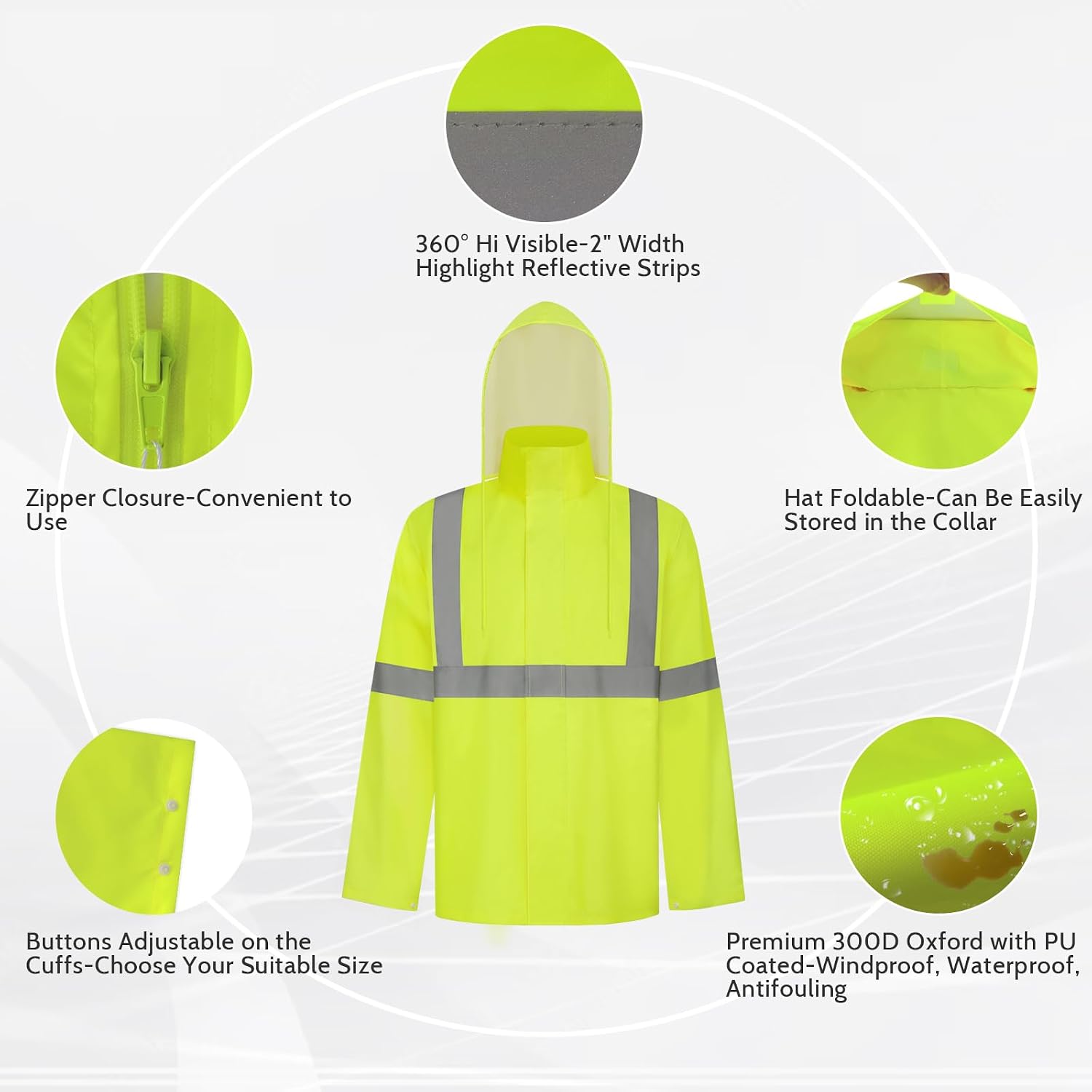 TCCFCCT Rain Jacket Hi Vis Rain Suits Waterproof with Hood, Heavy Duty Long Rain Coats for Work, Safety Rain Gear for Hiking Camping Outdoor Activities, L-XL Yellow NP