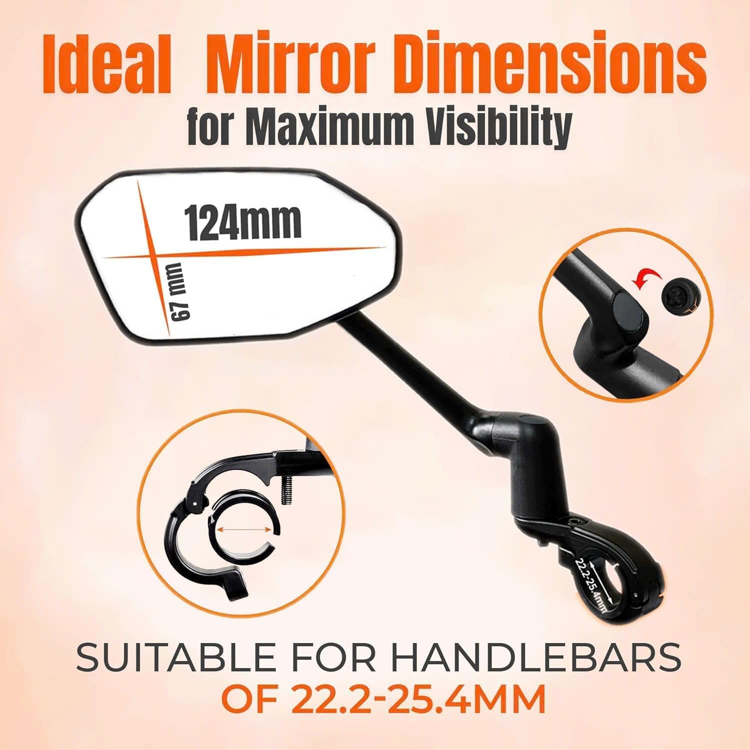 Xnito Handlebar Bike Mirror 1-Pcs, Large HD Field Of Vision, Aluminum Alloy Bike Mirror Handlebar Mount, Adjustable and Rotatable, Anti-shake Bicycle Rear View Mirror, Ebike accessories (Right)