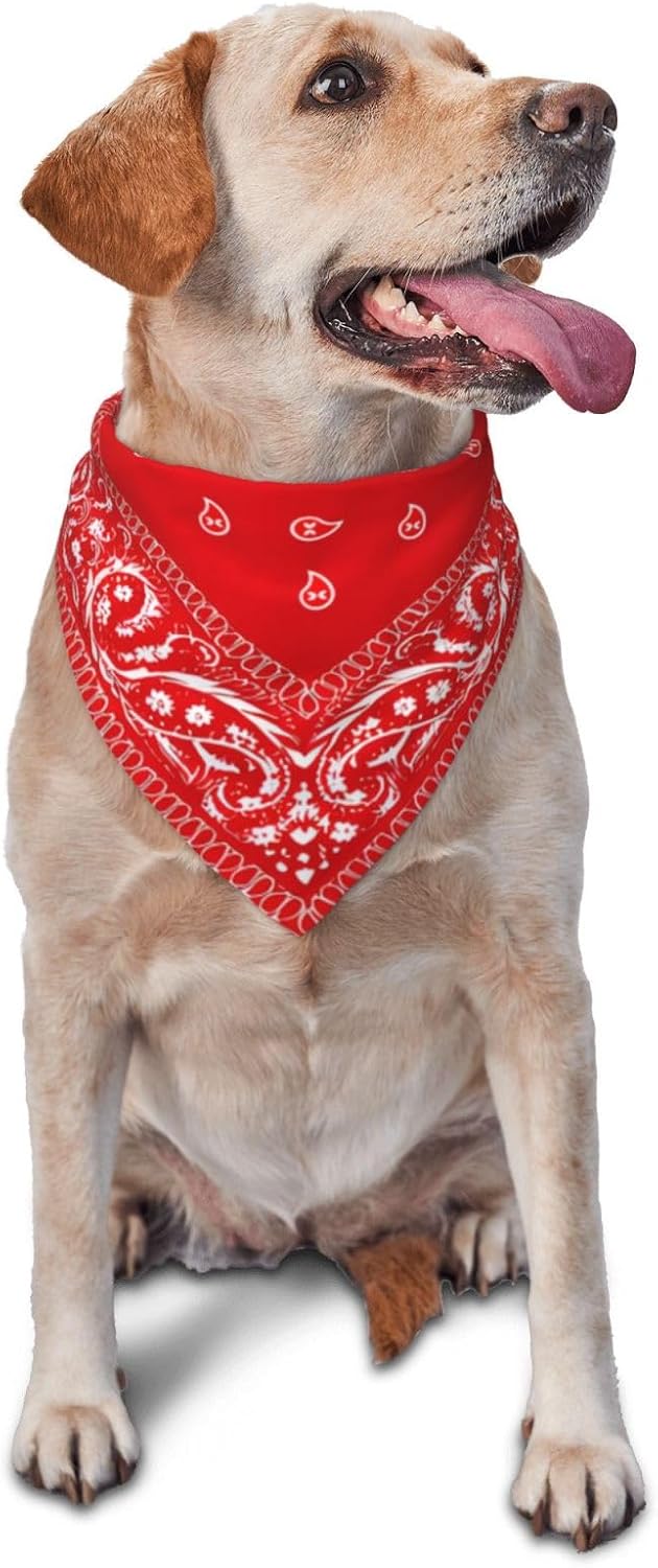 Red Paisley Dog Bandana Scarf Triangle Bibs Pet Accessories Cat Kerchief One Size