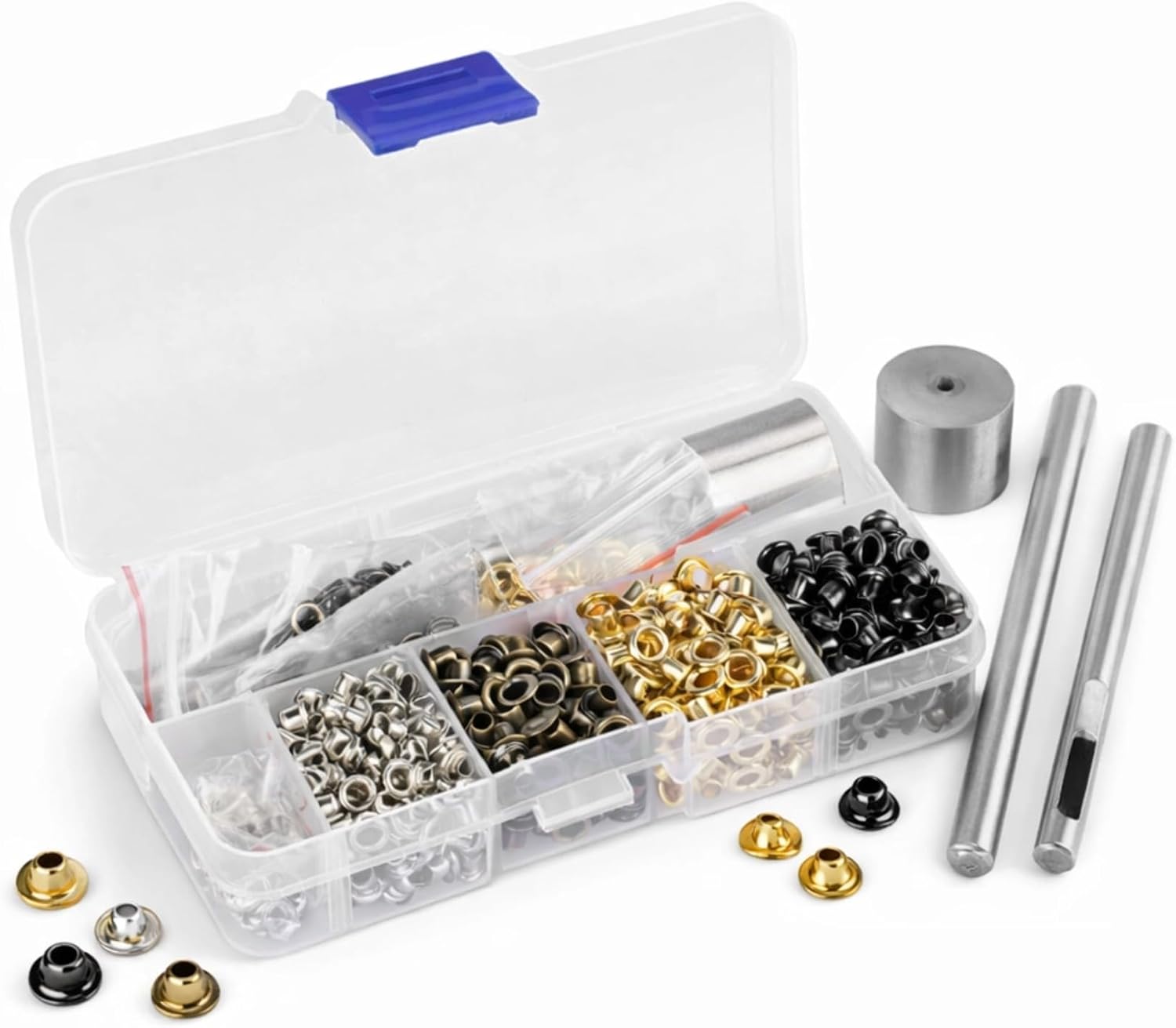 420 PCS 3mm Grommet Kit, 4 Colors Metal Eyelets and Washers with 3 Installation Tools, Storage Box Included for Leather Craft, Clothing Repair, Sewing Accessories and DIY Projects