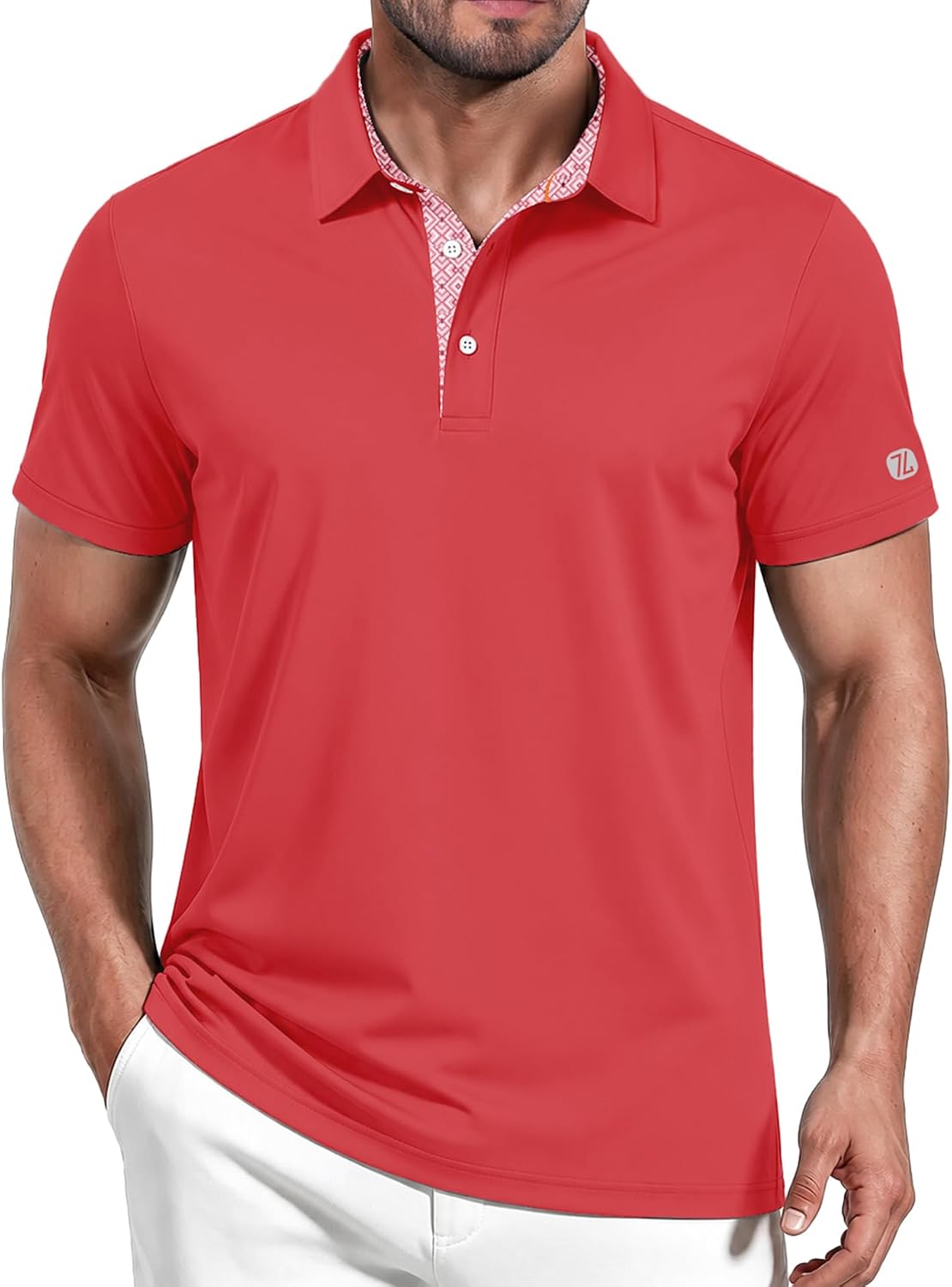 ZITY Golf Shirts for Men Short Sleeve Moisture Wicking Solid Performance Designed Print Collared Casual Polo Shirt