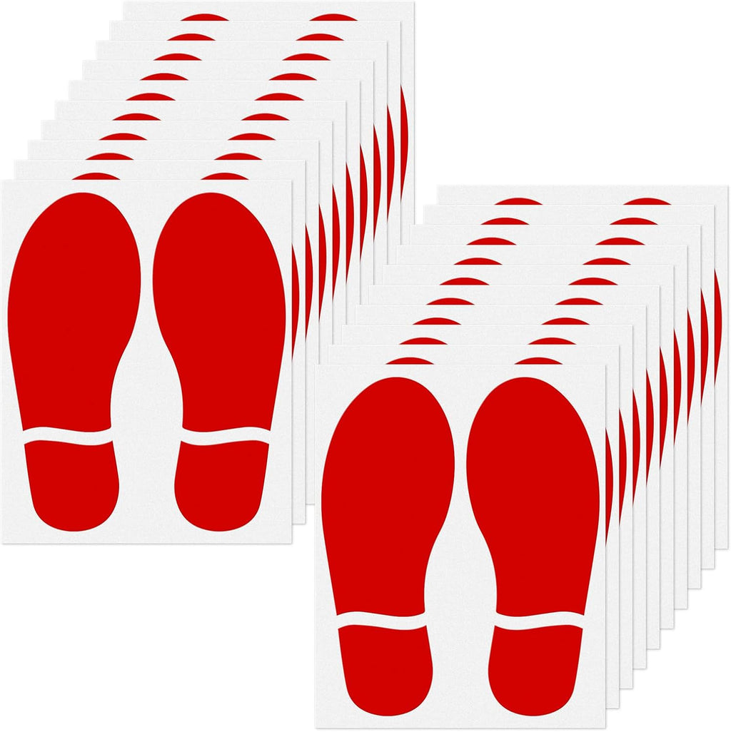 20 Pairs Red Footprint Stickers 3×7 in Classroom Floor Line Up Spot