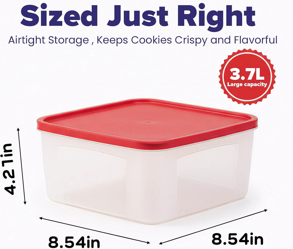 Cookie Storage Containers Airtight - 3-Pack 3.7L Square Plastic Containers With Lids for Baked Goods, Cupcake Storage & Meal Prep - BPA Free, Airtight Flat Reusable Muffin Storage Container