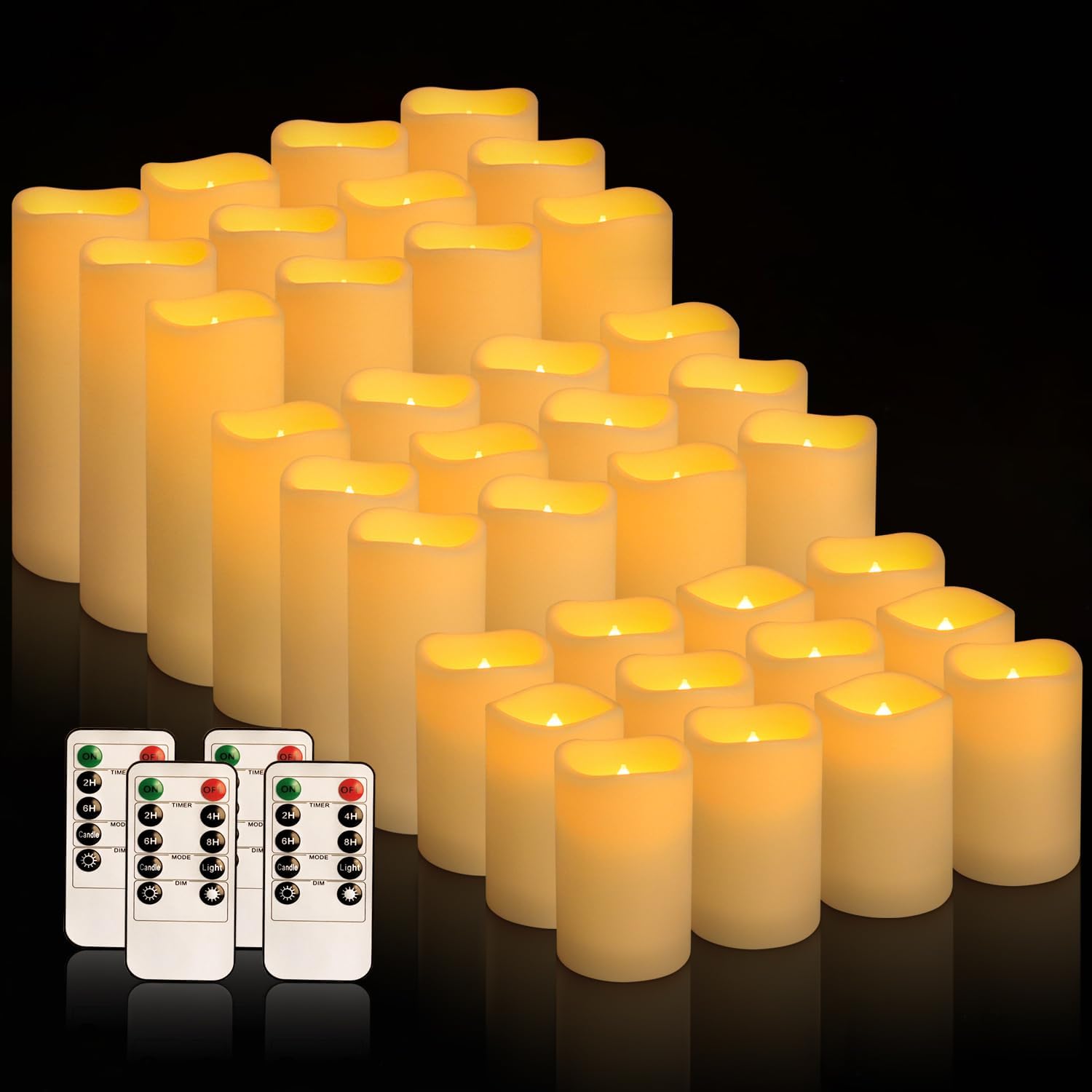 36 Pack Waterproof Flameless LED Candles - Outdoor Battery Operated Candles with Remote & Timer, Realistic Flickering Flame, Safe for Porch, Patio, Weddings, Parties & Home Decor