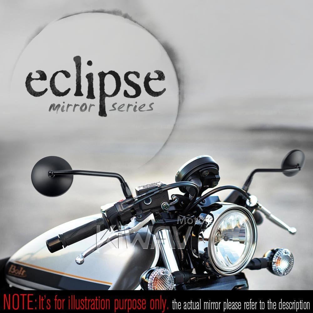 KiWAV Motorcycle Mirrors Eclipse 4 Inches Round Rear View Side Aluminum Convex M10 Standard & Reverse Threads Compatible for Yamaha Ducati Bikes Pack of a Pair