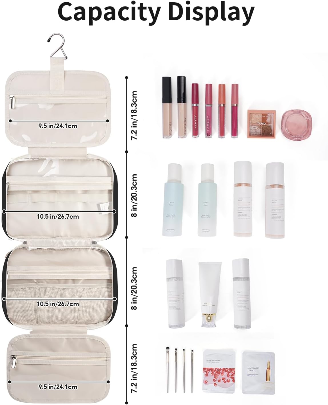 Narwey Hanging Toiletry Bag for Women, Travel Makeup Cosmetic Organizer Bag