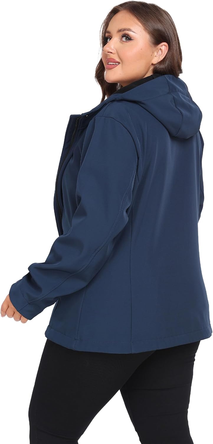 wantdo Women's Plus Size Softshell Jackets Hooded Fleece Lined Windbreaker