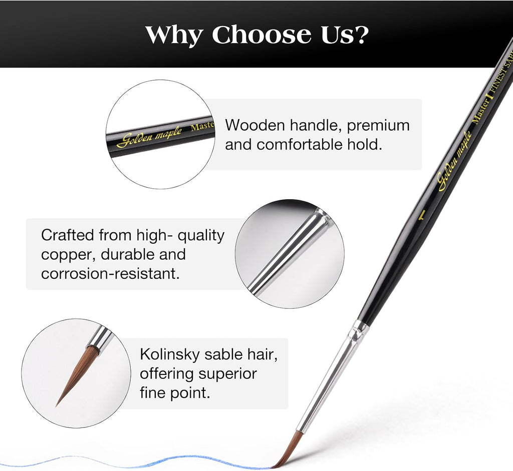 Kolinsky Sable Miniature Paint Brushes - Golden Maple 7pcs Detail Paint Brushes Drybrushes for Acrylic Watercolor, Small Fine Detail Paint Brush Set for Mini Paints (Black)