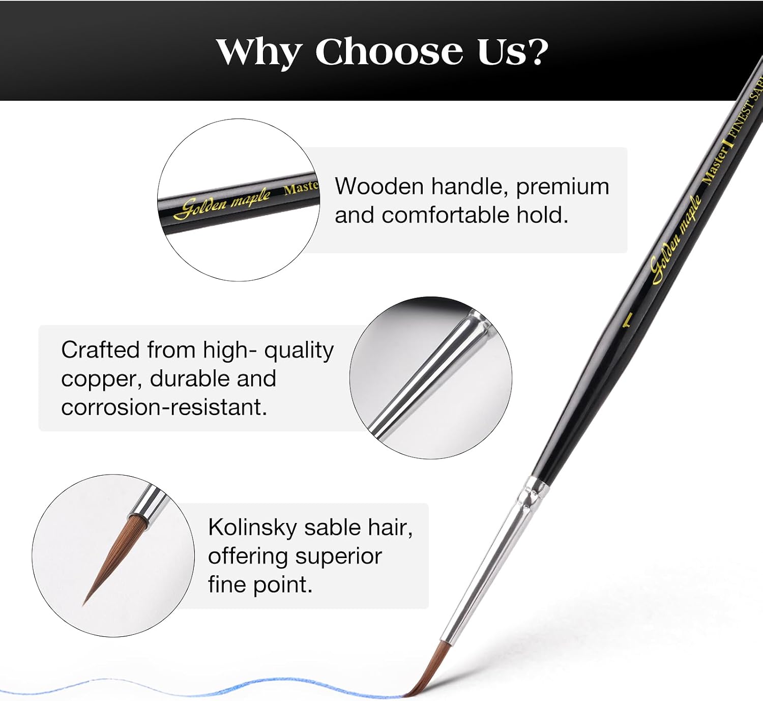 Kolinsky Sable Miniature Paint Brushes - Golden Maple 7pcs Detail Paint Brushes Drybrushes for Acrylic Watercolor, Small Fine Detail Paint Brush Set for Mini Paints (Black)