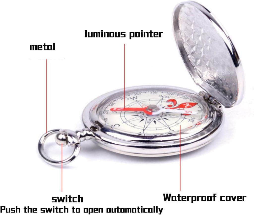 Survival Compass, Waterproof Pocket Compass Hiking Outdoor Camping Motoring Boating Backpacking Survival for Kids Gifts Boys Girls Memory Present