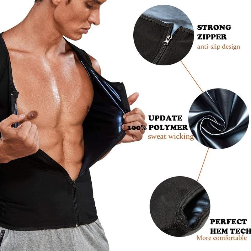 SHAPERIN Men Neoprene Sauna Zipper Waist Trainer Vest Tank Top Trimmer Body Shaper